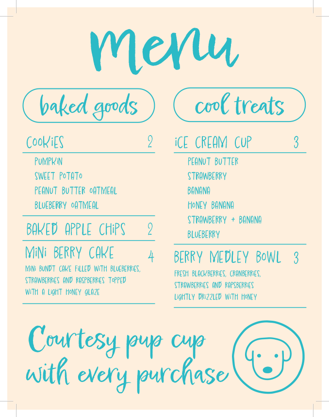Menu for the dog food truck
